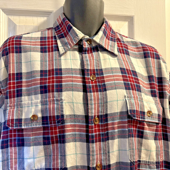 Red/ White/ Blue Plaid Long Sleeve Izod Shirt Size Large - Picture 2 of 7